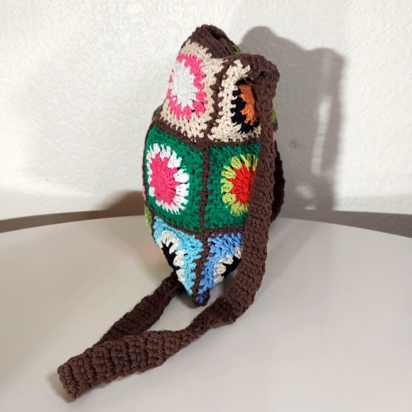 Crochet Handmade Multicolor Granny Square Open Knit Crossbody Bag Lot - Picture 4 of 15